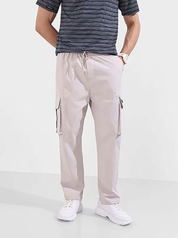 The Indian Garage Co - Grey Solid/Plain Mid Waist Cargo Pant