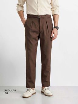 The Indian Garage Co - Brown Solid/Plain Mid Waist Trouser
