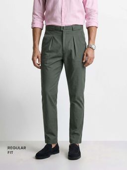The Indian Garage Co - Green Solid/Plain Mid Waist Trouser