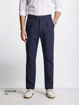 The Indian Garage Co - Blue Solid/Plain Mid Waist Trouser