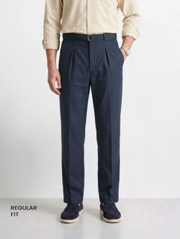 The Indian Garage Co - Navy Blue Solid/Plain Mid Waist Trouser