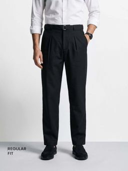 The Indian Garage Co - Black Solid/Plain Mid Waist Trouser