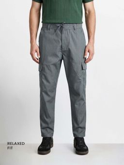 The Indian Garage Co - Grey Solid/Plain Mid Waist Cargo Pant