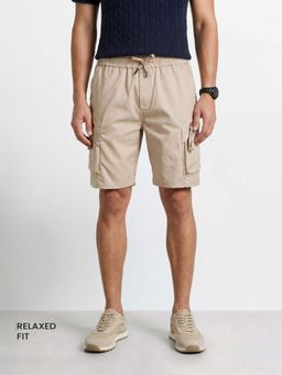 The Indian Garage Co - Beige Solid/Plain Mid Waist Shorts