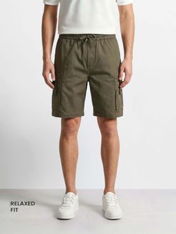 The Indian Garage Co - Olive Solid/Plain Mid Waist Shorts