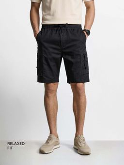 The Indian Garage Co - Black Solid/Plain Mid Waist Shorts