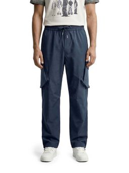 The Indian Garage Co - Blue Solid/Plain Mid Waist Cargo Pant