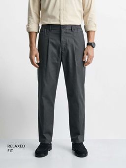 The Indian Garage Co - Grey Solid/Plain Mid Waist Trouser