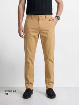 The Indian Garage Co - Beige Solid/Plain Mid Waist Trouser