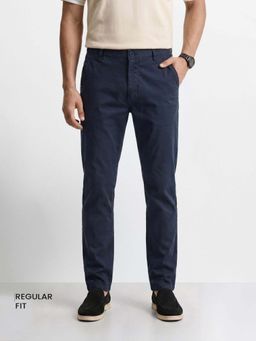 The Indian Garage Co - Navy Blue Solid/Plain Mid Waist Trouser