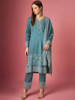 CLAPTON - Women’S Wool Blend Full Sleeve Kurta with Trousers and Dupatta