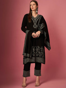 CLAPTON - Women’S Wool Blend Full Sleeve Kurta with Trousers and Dupatta