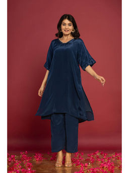 Do Dhaage - Solid Navy Blue Crepe Kaftan Set
