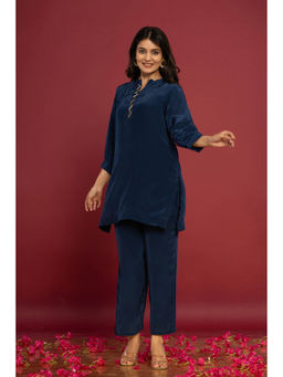 Do Dhaage - Solid Navy Blue Crepe Co-Ord Set