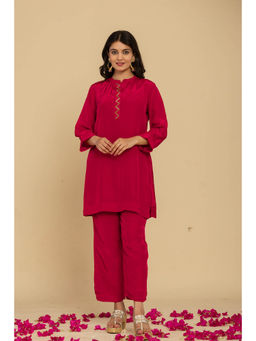 Do Dhaage - Solid Pink Crepe Co-Ord Set