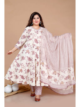 Doriyaan - Womens Floral Pink Anarkali Kurta with Palazzo and Dupatta Set