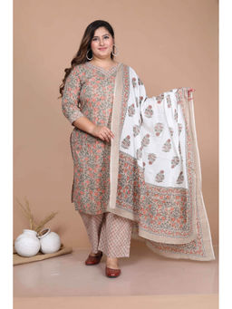 Doriyaan - Womens Brown Printed Straight Kurta and Palazzo with Dupatta Set