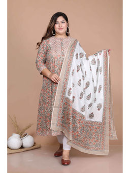 Doriyaan - Women Brown Gota Work with Floral Cotton Anarkali Kurta with Dupatta