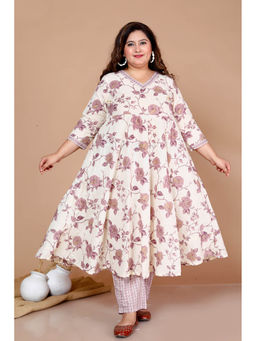 Doriyaan - Womens Pink Floral Printed Anarkali Kurta and Palazzo Set