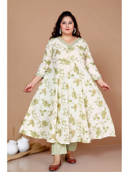 Doriyaan - Womens Cotton Floral Print Green Anarkali Kurta and Palazzo Set