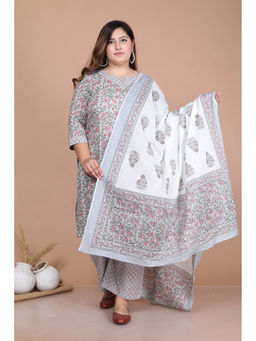 Doriyaan - Womens Blue Pure Cotton Straight Kurta with Palazzo and Dupatta Set