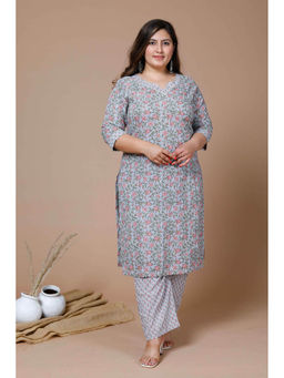 Doriyaan - Womens Blue Cotton Office Wear Floral Printed Kurta Palazzo Set