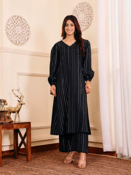 Varanga - Women Black Lurex A- Line Kurta with Trousers