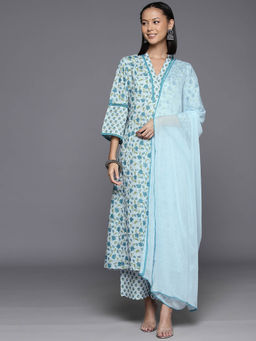 Varanga - Women V Neck Collar Kurta Paired with Tonal Dupatta and Tonal Bottom.