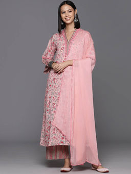 Varanga - Women V Neck Collar Kurta Paired with Tonal Dupatta and Tonal Bottom.