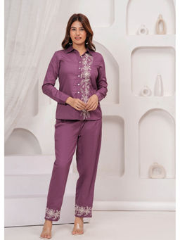 Zolo Label - Wine Embroidered Cotton Co-Ord Set