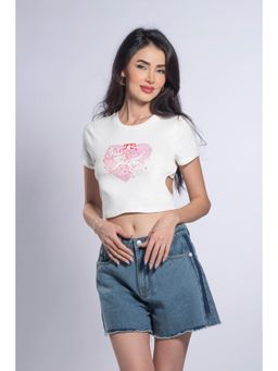 Virgio - Women Cotton Round Neck Graphic Pull On Regular Fit Half Sleeves T-Shirt