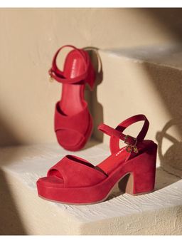 Peach Flores - Women Red Beyond Leather Block Heels