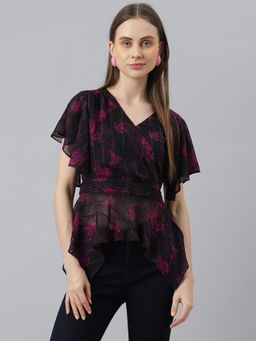 Latin Quarters - Black Printed Casual Top