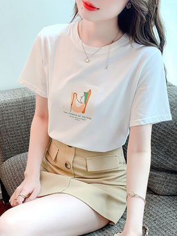 PARTIQ - White Summer Short-Sleeved Design Niche T-Shirt