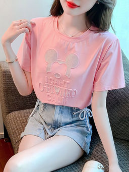 PARTIQ - Pink Korean Summer Short-Sleeved T-Shirt