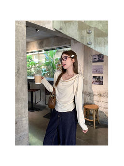 PARTIQ - Off White Gentle Wind Bow Tie Long Sleeve T-Shirt