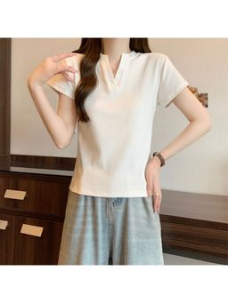 PARTIQ - Off White Pure Cotton Summer Short-Sleeved T-Shirt