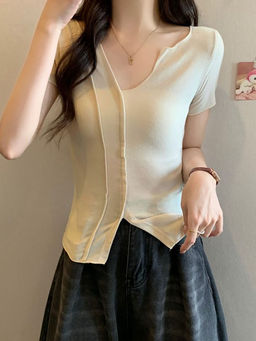 PARTIQ - Beige Pure Cotton Short-Sleeved T-Shirt