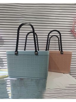 Voncasa - Basket Bag with Handles Teal Blue Plastic