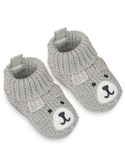 Baby Moo - Cute Bear Newborn Crochet Socks Booties - Grey