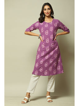 Biba - Womens Purple Yarndyed Ikat Flared Kurta