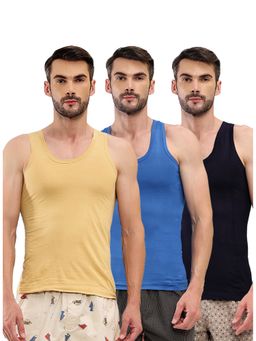 T.T. - Men Desire Premium Pure Cotton Odor-Free Sleeveless Multi-Color Vests (Pack of 3)