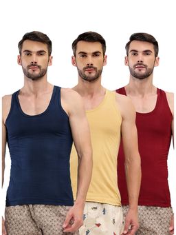 T.T. - Men Desire Premium Pure Cotton Odor-Free Sleeveless Multi-Color Vests (Pack of 3)