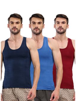 T.T. - Men Desire Premium Pure Cotton Odor-Free Sleeveless Multi-Color Vests (Pack of 3)