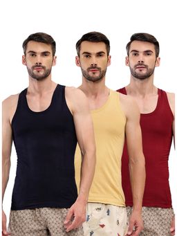 T.T. - Men Desire Premium Pure Cotton Odor-Free Sleeveless Multi-Color Vests (Pack of 3)