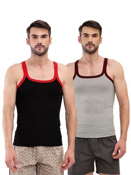 T.T. - Men Desire Premium Pure Cotton Rib Sleeveless Breathable Multi-Color Vests (Pack of 2)