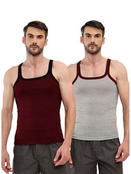 T.T. - Men Desire Premium Pure Cotton Rib Sleeveless Breathable Multi-Color Vests (Pack of 2)