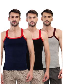 T.T. - Men Desire Premium Pure Cotton Rib Sleeveless Breathable Multi-Color Vests (Pack of 3)