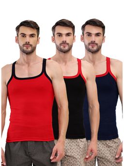 T.T. - Men Desire Premium Pure Cotton Rib Sleeveless Breathable Multi-Color Vests (Pack of 3)