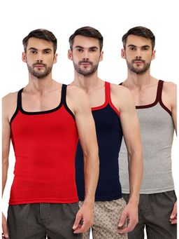 T.T. - Men Desire Premium Pure Cotton Rib Sleeveless Breathable Multi-Color Vests (Pack of 3)